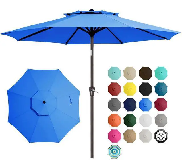 Main image of 9' 2-Tiers Patio Umbrellas Outdoor Table Market Umbrella w/Push Button Tilt/Crank, 8 Sturdy Ribs, UV Protection Waterproof Sunproof(Royal Blue)
