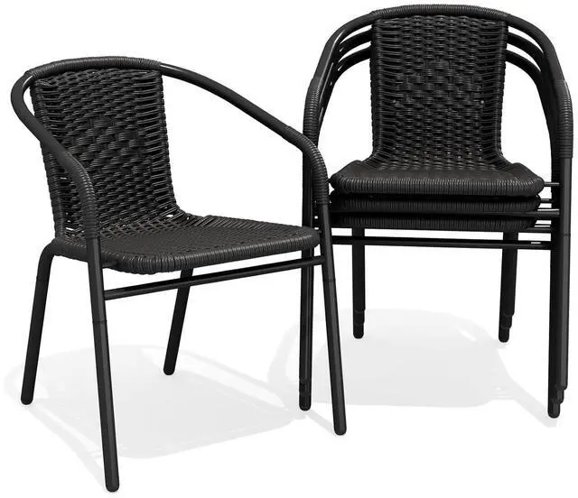 Main image of Outdoor Patio Rattan Dining Chairs Set of 4, All Weather Stackable Dining Chairs for Lawn, Restaurant, Garden, Black