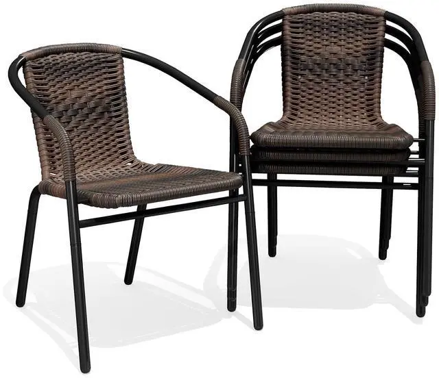 Main image of Outdoor Patio Rattan Dining Chairs Set of 4, All Weather Stackable Dining Chairs for Lawn, Restaurant, Garden, Brown