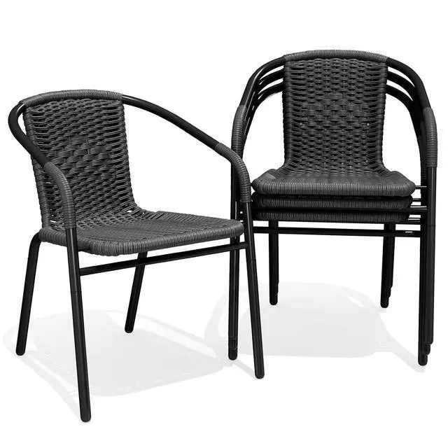 Main image of Outdoor Patio Rattan Dining Chairs Set of 4, All Weather Stackable Dining Chairs for Lawn, Restaurant, Garden, Grey