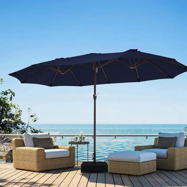 Main image of 15ft Large Patio Umbrella with Base, Outdoor Rectangle Umbrella Double-Sided Market Umbrella with Stand for Pool, Deck, Backyard and Garden, Navy