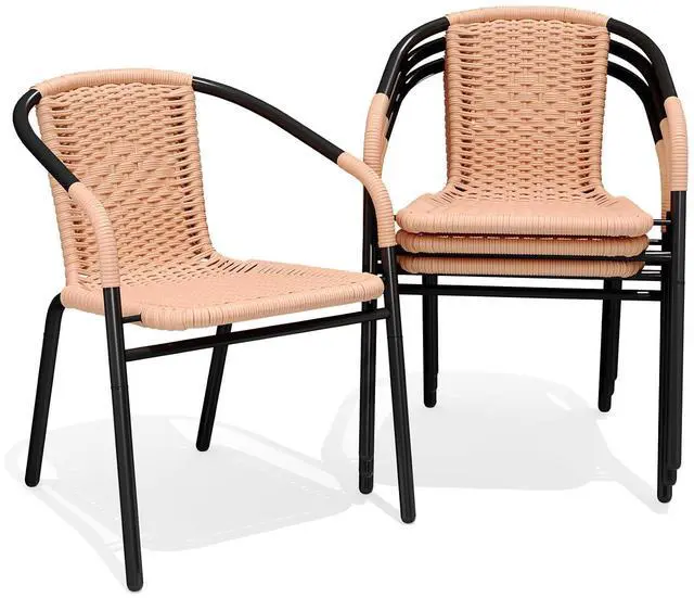 Main image of Outdoor Patio Rattan Dining Chairs Set of 4, All Weather Stackable Dining Chairs for Lawn, Restaurant, Garden, Beige