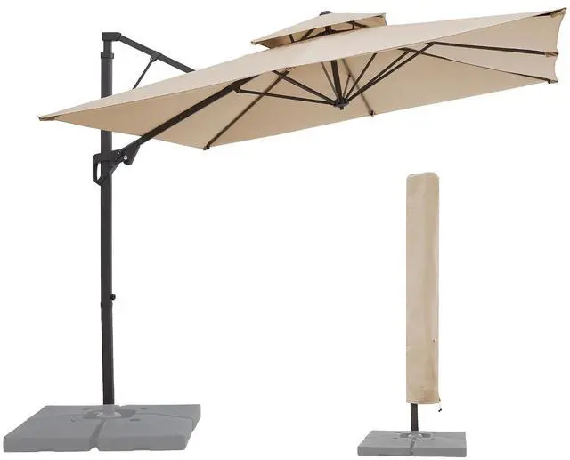 Main image of 12x12 ft 2-Tier Cantilever Patio Umbrella, Large Square Outdoor Offset Umbrella with Double Top Vent and 360-degree Rotation for Garden, Deck, Pool, Patio, Beige