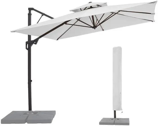 Main image of 9x9 ft 2-Tier Cantilever Patio Umbrella, Large Square Outdoor Offset Umbrella with Double Top Vent and 360-degree Rotation for Garden, Deck, Pool, Patio, Cream White
