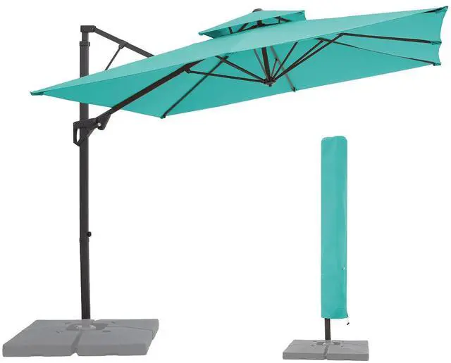 Main image of 10x10 ft 2-Tier Cantilever Patio Umbrella, Large Square Outdoor Offset Umbrella with Double Top Vent and 360-degree Rotation for Garden, Deck, Pool, Patio, Peacock Blue