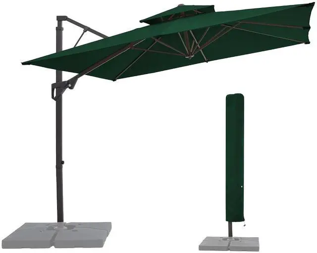 Main image of 10x10 ft 2-Tier Cantilever Patio Umbrella, Large Square Outdoor Offset Umbrella with Double Top Vent and 360-degree Rotation for Garden, Deck, Pool, Patio, Dark Green