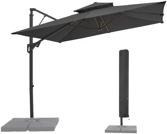 Main image of 9x9 ft 2-Tier Cantilever Patio Umbrella, Large Square Outdoor Offset Umbrella with Double Top Vent and 360-degree Rotation for Garden, Deck, Pool, Patio, Gray