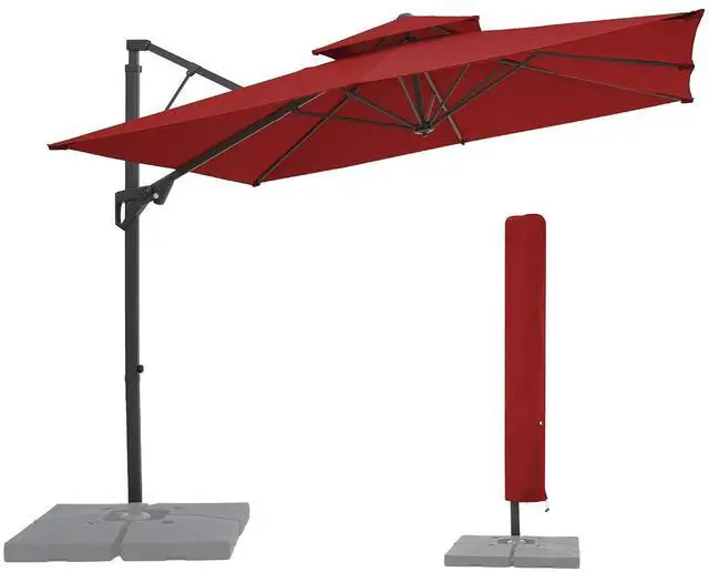 Main image of 10x10 ft 2-Tier Cantilever Patio Umbrella, Large Square Outdoor Offset Umbrella with Double Top Vent and 360-degree Rotation for Garden, Deck, Pool, Patio, Red