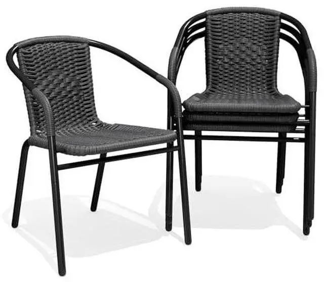 Main image of 4 Pack Outdoor Patio Rattan Dining Chairs, All Weather Stackable Dining Chairs for Lawn, Restaurant, Garden, Grey