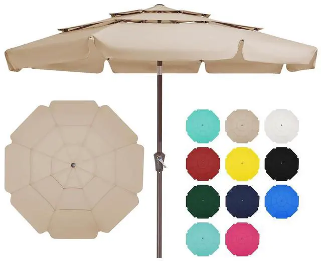 Main image of 3 Tiers 9 FT Patio Umbrellas Outdoor Table Umbrella with Push Button Market Umbrella 8 Sturdy Ribs UV Protection Waterproof for Garden,Beige