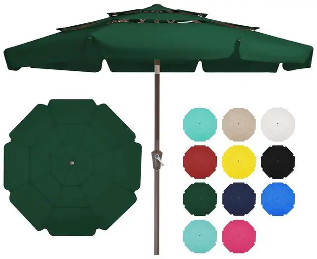 Main image of 3 Tiers 9 FT Patio Umbrellas Outdoor Table Umbrella with Push Button Market Umbrella 8 Sturdy Ribs UV Protection Waterproof for Garden,Dark Green
