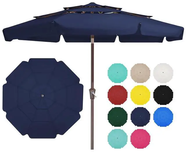 Main image of 3 Tiers 9 FT Patio Umbrellas Outdoor Table Umbrella with Push Button Market Umbrella 8 Sturdy Ribs UV Protection Waterproof for Garden,Navy