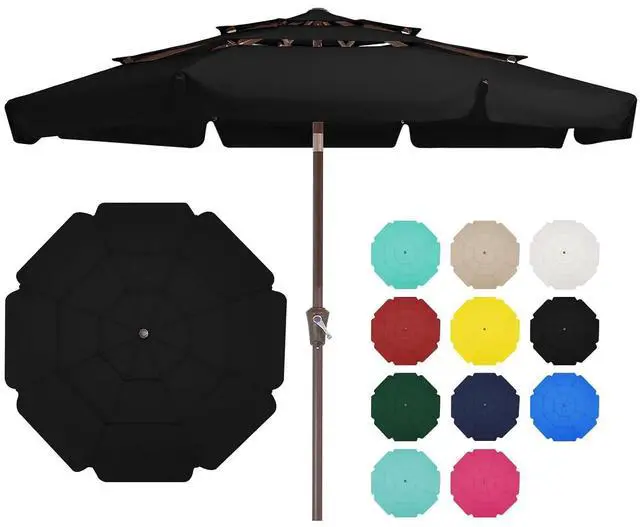 Main image of 3 Tiers 9 FT Patio Umbrellas Outdoor Table Umbrella with Push Button Market Umbrella 8 Sturdy Ribs UV Protection Waterproof for Garden,Black
