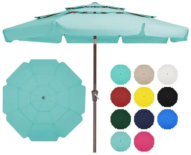 Main image of 3 Tiers 9 FT Patio Umbrellas Outdoor Table Umbrella with Push Button Market Umbrella 8 Sturdy Ribs UV Protection Waterproof for Garden,Peacock Blue
