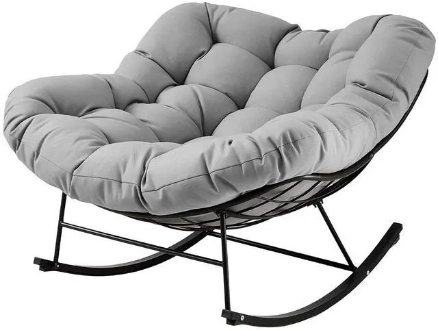 Main image of Outdoor Papasan Rocking Chair, Oversized Patio Rocker, Comfy Egg Chair for Bedroom, Living Room, Garden, Porch, Lawn, Grey