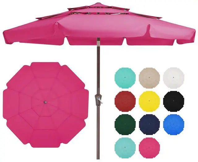 Main image of 3 Tiers 9 FT Patio Umbrellas Outdoor Table Umbrella with Push Button Market Umbrella 8 Sturdy Ribs UV Protection Waterproof for Garden,Pink
