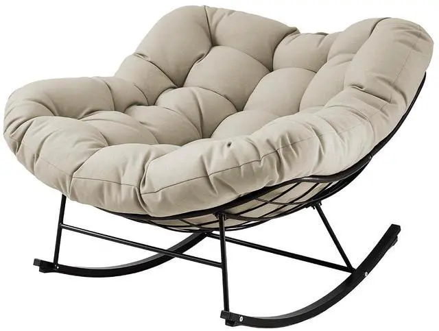 Main image of Outdoor Papasan Rocking Chair, Oversized Patio Rocker, Comfy Egg Chair for Bedroom, Living Room, Garden, Porch, Lawn, Beige