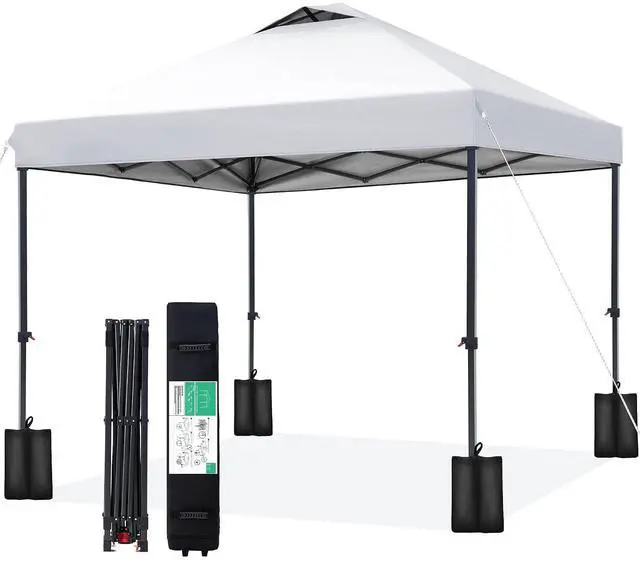 Main image of 10x10 ft Pop Up Canopy Tent, Heavy Duty Outdoor Canopy with 1-Push Instant Setup, Commercial Tent with Roller Bag, 4 Sandbags and 8 Stakes, Water-Resistant, White