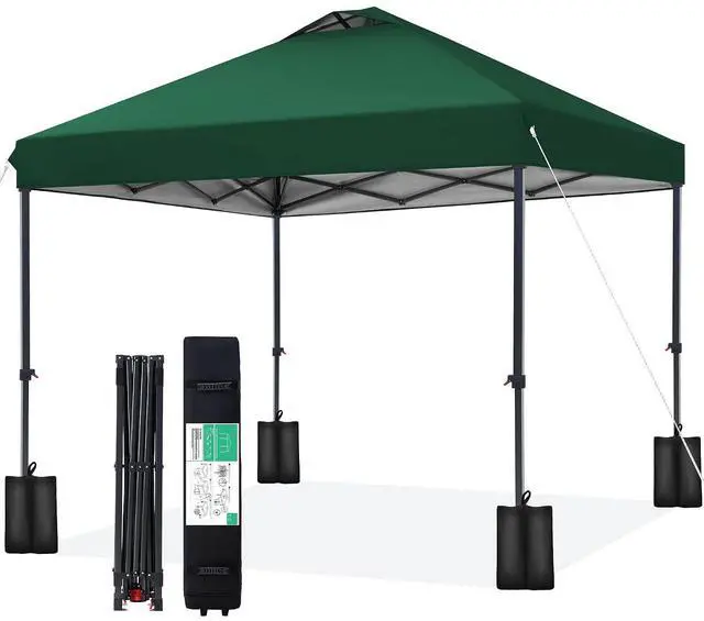 Main image of 10x10 ft Pop Up Canopy Tent, Heavy Duty Outdoor Canopy with 1-Push Instant Setup, Commercial Tent with Roller Bag, 4 Sandbags and 8 Stakes, Water-Resistant Dark-Green