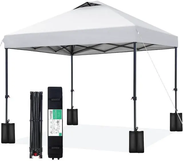 Main image of 10x10 ft Pop Up Canopy Tent, Heavy Duty Outdoor Canopy with 1-Push Instant Setup, Commercial Tent with Roller Bag, 4 Sandbags and 8 Stakes, Water-Resistant, Off-White