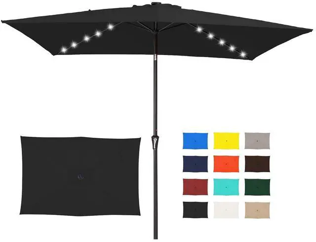 Main image of 6.5x10 ft Rectangular LED Lighted Patio Umbrellas Outdoor Solar Table Market Umbrella w/Push Button Tilt/Crank, 6 Sturdy Ribs, UV Protection Waterproof Sunproof(Black)