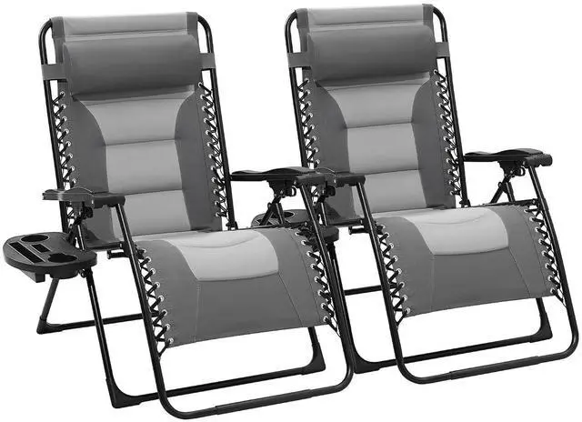 Main image of Oversized Padded Zero Gravity Chairs Set of 2, Folding Lounge Chair Outdoor Patio Recliner, Anti Gravity Chair for Backyard - Gray/Light Gray