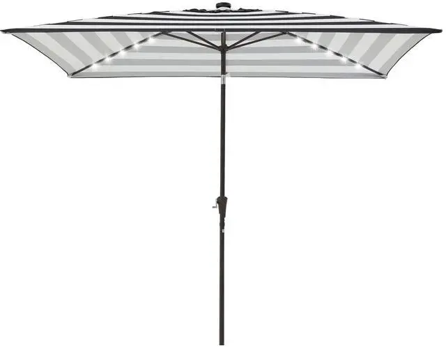 Main image of 6.5x10 ft Rectangular LED Lighted Patio Umbrellas Outdoor Solar Table Market Umbrella w/Push Button Tilt/Crank, 6 Sturdy Ribs, UV Protection Waterproof Sunproof(Black-White Stripe)