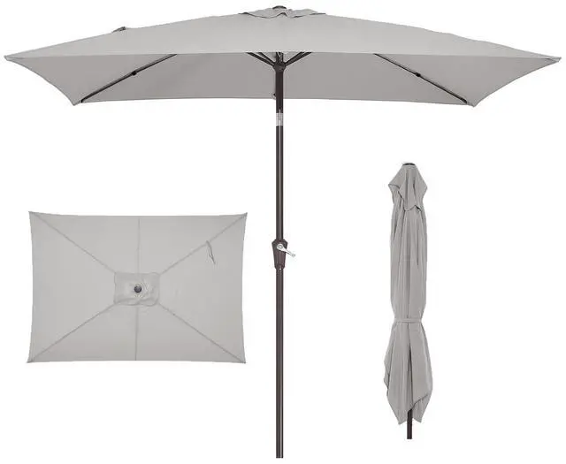Main image of 6.5x10 ft Rectangular Patio Umbrellas Rectangle Outdoor Umbrella with Push Button Tilt and Crank, Market Table Umbrella 6 Sturdy Ribs UV Protection for Poolside Garden Backyard Deck, Foggy Gray