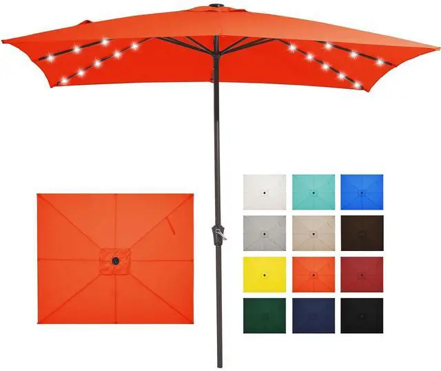 Main image of 8x10 ft Rectangular LED Lighted Patio Umbrellas Outdoor Solar Table Market Umbrella w/Crank, 8 Sturdy Ribs, UV Protection Waterproof Sunproof(Orange)