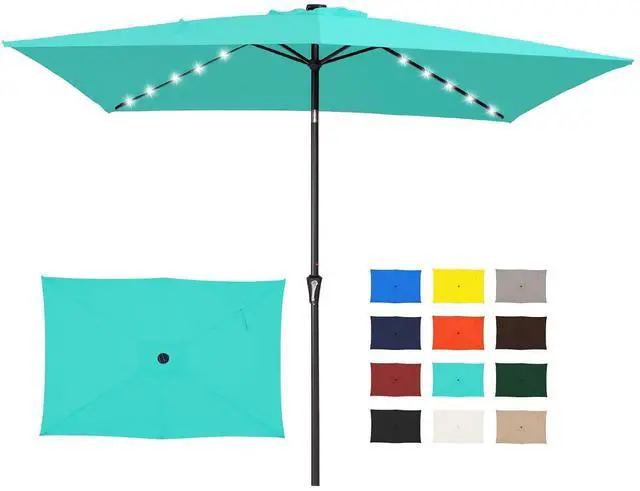 Main image of 6.5x10 ft Rectangular LED Lighted Patio Umbrellas Outdoor Solar Table Market Umbrella w/Push Button Tilt/Crank, 6 Sturdy Ribs, UV Protection Waterproof Sunproof(Teal)