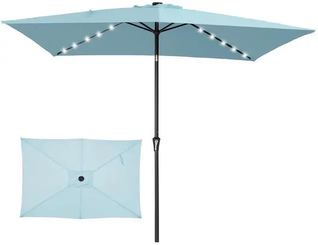 Main image of 6.5x10 ft Rectangular LED Lighted Patio Umbrellas Outdoor Solar Table Market Umbrella w/Push Button Tilt/Crank, 6 Sturdy Ribs, UV Protection Waterproof Sunproof(Lake Blue)