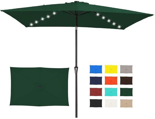 Main image of 6.5x10 ft Rectangular LED Lighted Patio Umbrellas Outdoor Solar Table Market Umbrella w/Push Button Tilt/Crank, 6 Sturdy Ribs, UV Protection Waterproof Sunproof(Dark Green)