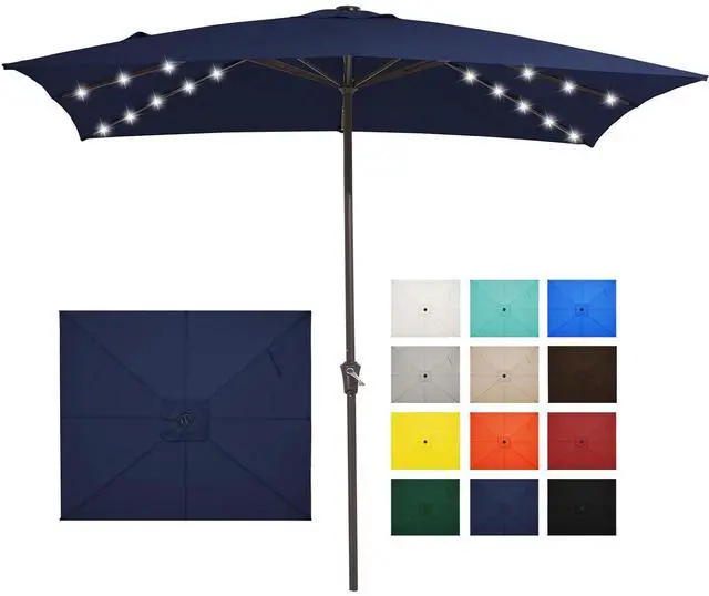 Main image of 8x10 ft Rectangular LED Lighted Patio Umbrellas Outdoor Solar Table Market Umbrella w/Crank, 8 Sturdy Ribs, UV Protection Waterproof Sunproof(Dark Blue)