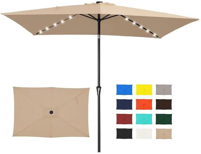 Main image of 6.5x10 ft Rectangular LED Lighted Patio Umbrellas Outdoor Solar Table Market Umbrella w/Push Button Tilt/Crank, 6 Sturdy Ribs, UV Protection Waterproof Sunproof(Beige)