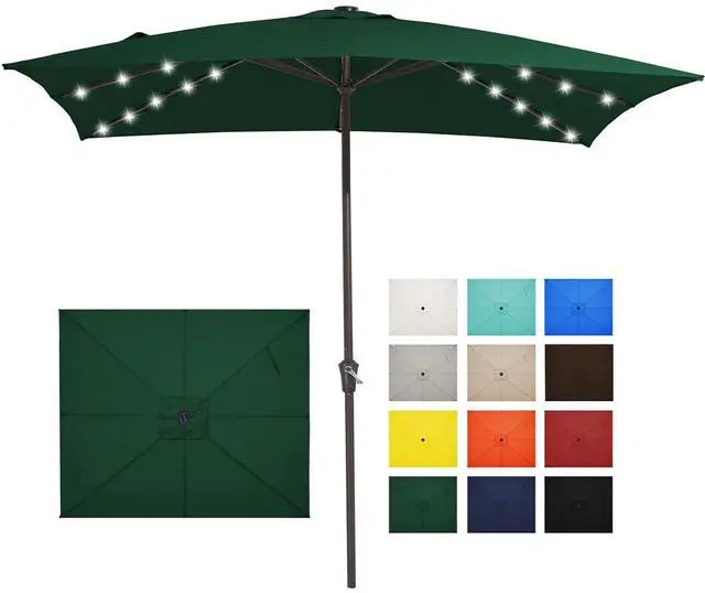 Main image of 8x10 ft Rectangular LED Lighted Patio Umbrellas Outdoor Solar Table Market Umbrella w/Crank, 8 Sturdy Ribs, UV Protection Waterproof Sunproof(Dark Green)