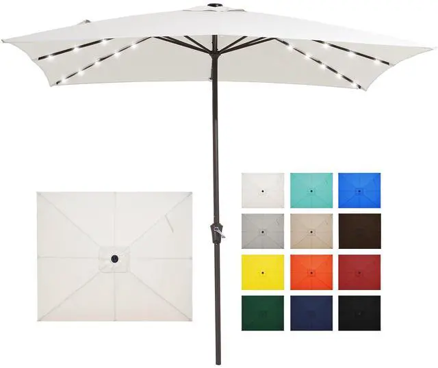 Main image of 8x10 ft Rectangular LED Lighted Patio Umbrellas Outdoor Solar Table Market Umbrella w/Crank, 8 Sturdy Ribs, UV Protection Waterproof Sunproof(Creamy-white)