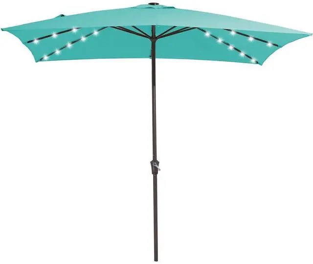 Main image of 8x10 ft Rectangular LED Lighted Patio Umbrellas Outdoor Solar Table Market Umbrella w/Crank, 8 Sturdy Ribs, UV Protection Waterproof Sunproof(Teal)