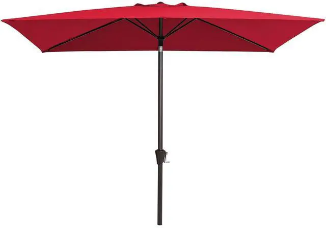 Main image of 6.5x10ft Olefin Rectangular Patio Umbrella, Rectangle Outdoor Umbrellas with Auto Tilt Crank System, Market Table Umbrella UV Protection Fade-Resistant for Pool Deck Garden Yard, Red