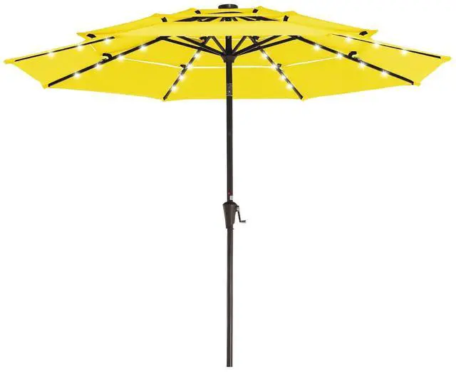 Main image of 3 Tiers Patio Umbrella with Solar Lights 9ft Outdoor Market Table Umbrellas with Push Button Tilt for Outside Pool Garden, Yellow