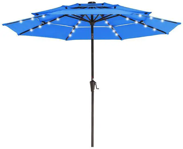 Main image of 3 Tiers Patio Umbrella with Solar Lights 9ft Outdoor Market Table Umbrellas with Push Button Tilt for Outside Pool Garden, Royal Blue