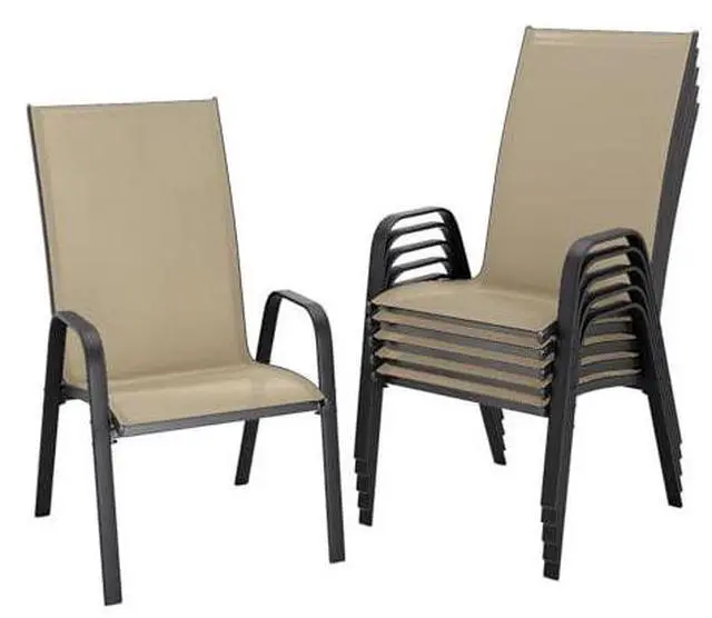 Main image of 6 Pieces Stackable Patio Dining Chairs, All Weather Resistant Outdoor Dining Furniture, Ideal for Garden Backyard Poolside Lawn, Beige