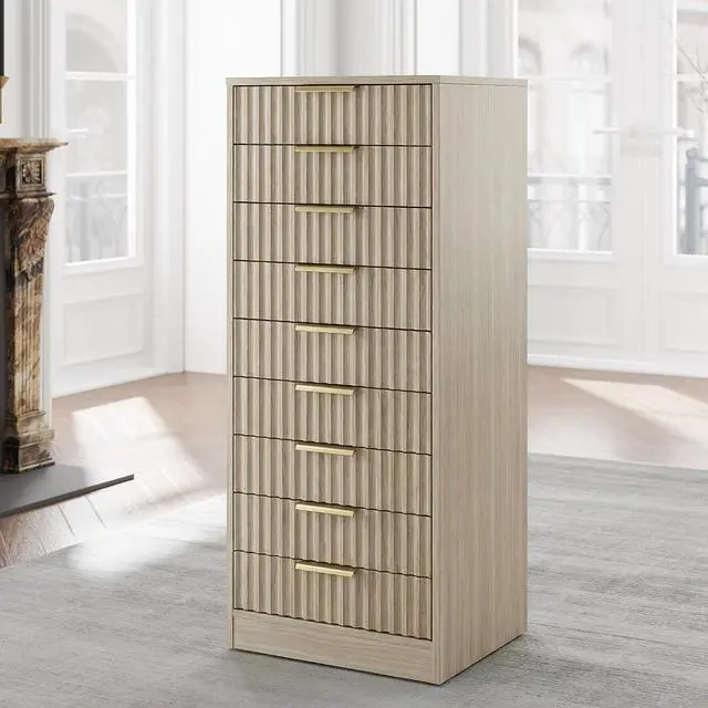 Main image of 9 Drawer File Cabinet, Wooden Office Cabinet with Drawers, Fluted Storage Filing Drawer for Home Office, Light Walnut