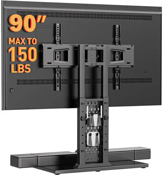 Main image of Universal Swivel TV Stand for 42-85 90 Inch TVs, Television Stands with Pegboard Storage, Height Adjustable Table top TV Stand Mount, Glass Base up to 150 lbs, Max VESA 600x400mm PGTVS36