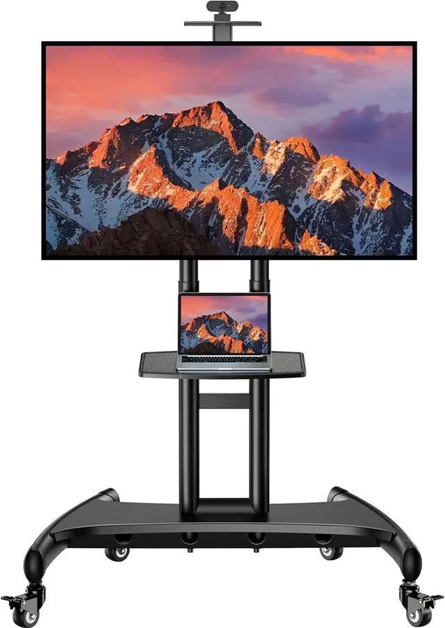 Main image of Rolling TV Stand with Wheels for 32-85 Inch LCD LED 4K Flat Screen TVs, Tilt Mobile TV Cart with Shelf Holds Up to 100 lbs, Height Adjustable Floor TV Stand Max VESA 600x400mm- PSTVMC05