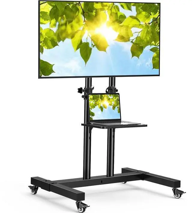 Main image of Rolling TV Stand on Wheels for 32-83 Inch Screens up to 110lbs, Mobile TV Cart Height Adjustable Portable Outdoor TV Stand Tilt Rolling TV Cart with Shelf Max VESA 600x400mm PSTVMC03