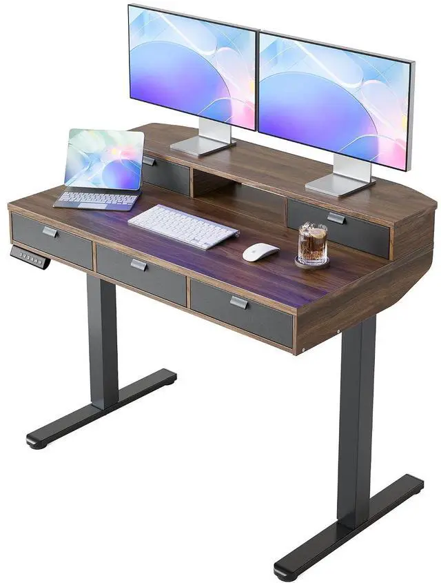 Main image of 40 X 24 inch Electric Standing Desk with 4 Drawers, Adjustable Height Sit Stand Home Office Desk, C-Clamp Mount Compatible, Ergonomic Stand up Desk with 4 Preset Heights, Walnut