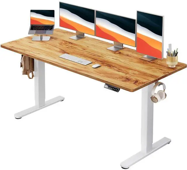 Main image of Electric Standing Desk, Whole Piece Desktop, Adjustable Height Computer Desk, 4 Height Memory Settings, Sit Stand Up Desk for Home Office, 60" x 24", Light Vintage