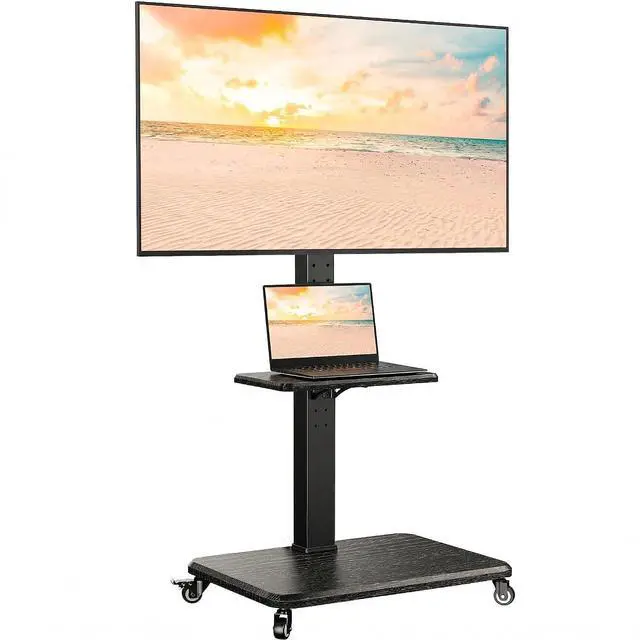 Main image of Rolling TV Stand for 30-75 Inch, Mobile TV Cart Holds up to 110 lbs, Tilt & Height Adjustable Portable TV Stand on Wheels for Bedroom with Shelf, Outdoor TV Stand Max VESA 600x400mm PGTVMC27