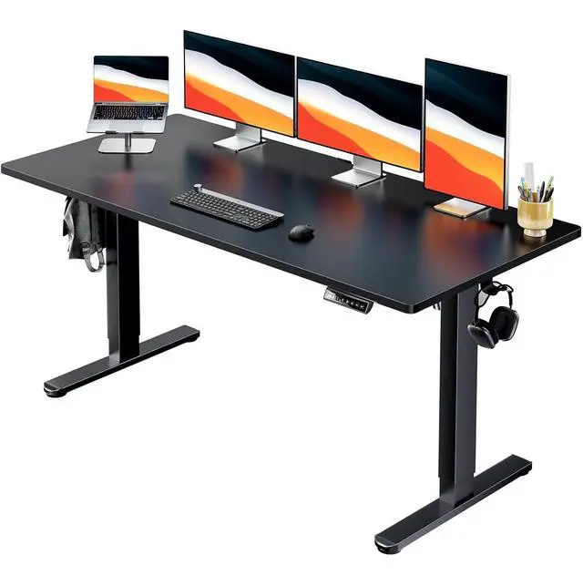 Main image of Electric Standing Desk, Whole Piece Desktop, Adjustable Height Computer Desk, 4 Height Memory Settings, Sit Stand Up Desk for Home Office, 60" x 24", Black