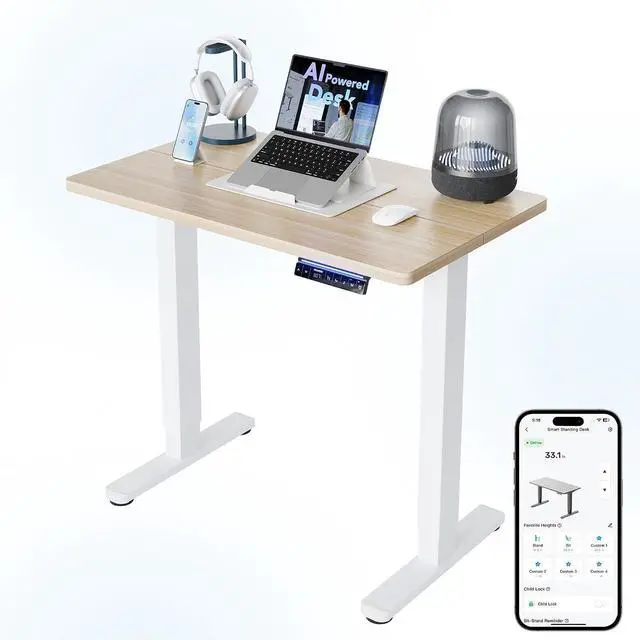 Main image of AI-Powered Electric Standing Desk with Smart APP, Work with Alexa & Google, Adjustable Height, 6 Memory Settings, Sedentary Reminder, Ergonomic Sit-Stand Desk, 32-inch, Light Walnut